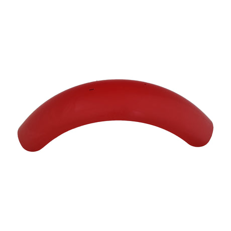 Plastic Front Fender for the Baja MB165 & MB200 Mini Bike, shown as a red object on a white background, designed to fit Baja Heat, Mini Baja, and Baja Warrior models.