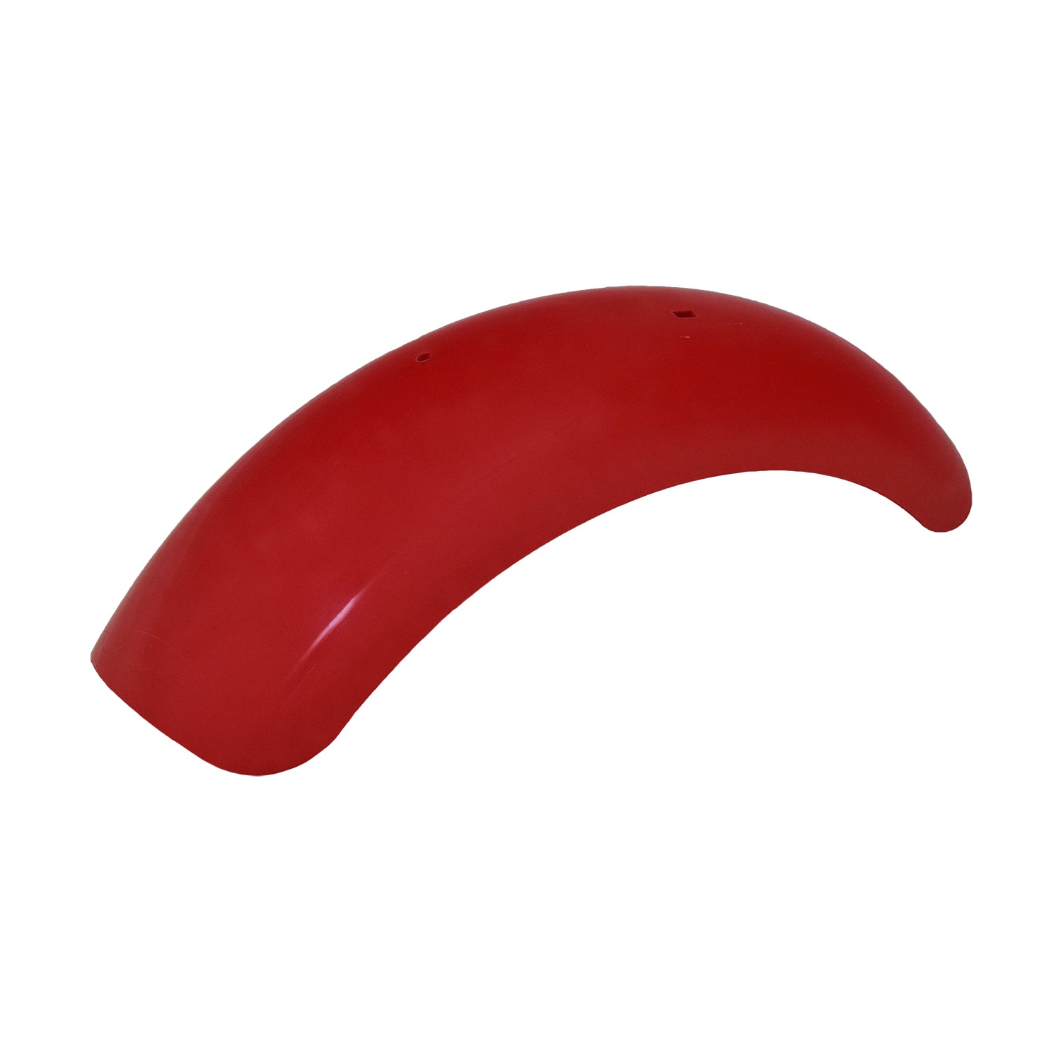 Plastic Front Fender for the Baja MB165 & MB200 (Baja Heat, Mini Baja, Baja Warrior) Mini Bike, shown as a red plastic object with multiple holes, designed to fit the mini bike models.