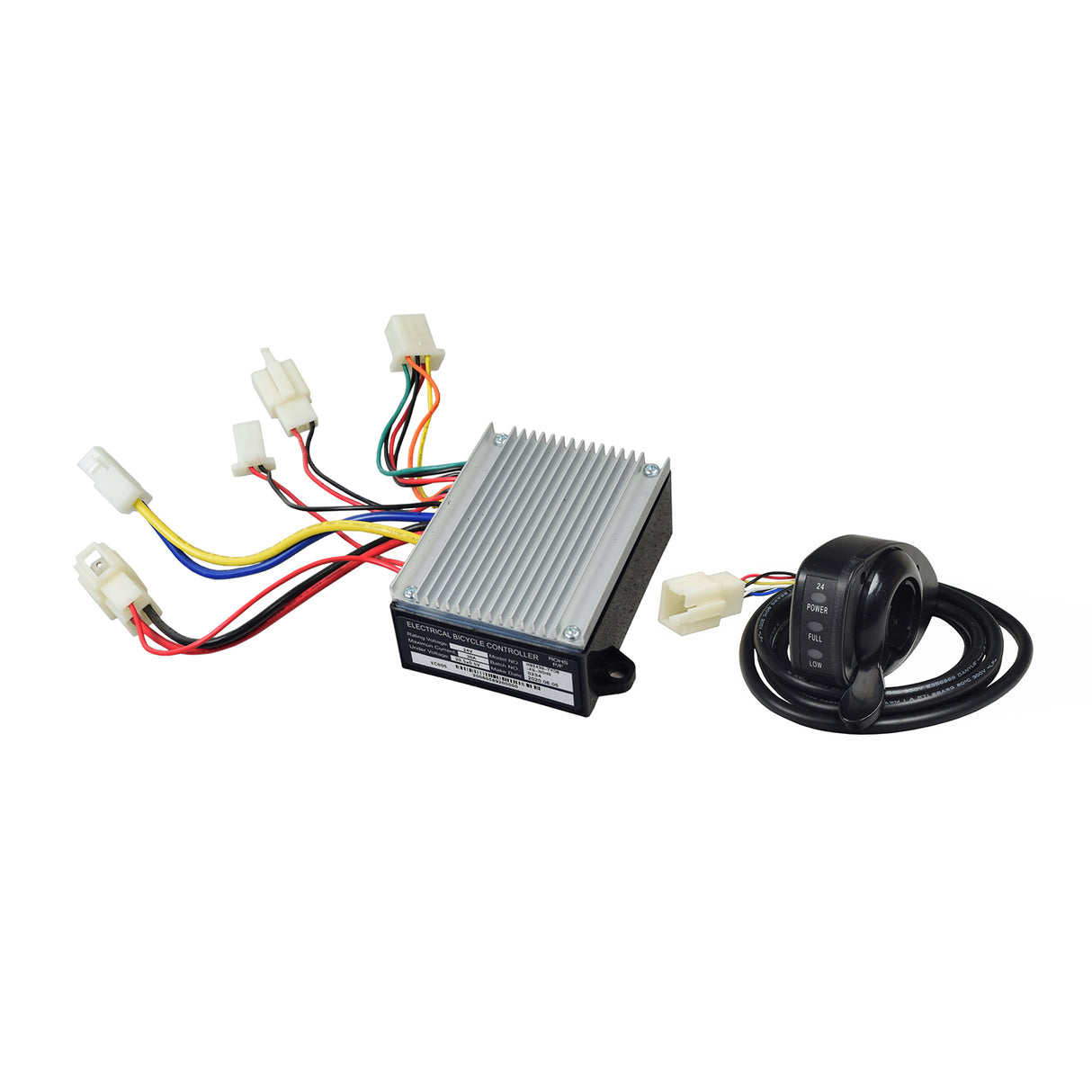 HB2430-TYD6 6-Wire Controller & Thumb Throttle Bundle for Razor E200, Versions 1-4, showing electronic device with wires, headphones, connectors, and a power switch.