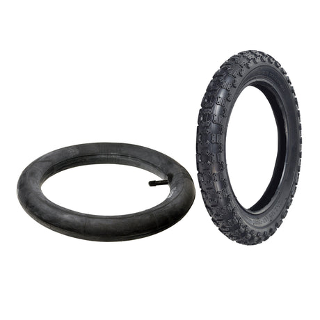 12-1/2x2-1/4 (57-203/62-203) Tire and Tube Set with Knobby Tread for Kick Scooters, featuring a close-up view of the black rubber tire with a knobby tread pattern.