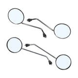 Round Mirror Set for Scooters with two 4 mirror discs on 8 or 9-3/4 chrome rods, mounted on handlebars, featuring black and chrome-backed mirrors.