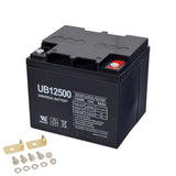 50 Ah (45 Ah Upgrade) 12 Volt UB12500 AGM Mobility Scooter & Power Chair Battery (Universal Battery) with red and white text on label and optional screw or L-post terminals.