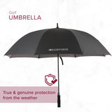 Golf Umbrella with Foam Handle featuring a black canopy, sturdy frame, and a comfortable foam grip handle, designed for durability and maximum comfort in adverse weather conditions.