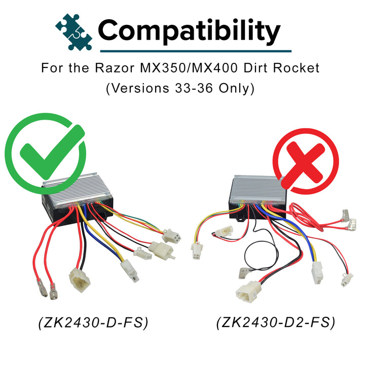 ZK2430-D-FS Control Module & 4-Wire Throttle Combination for Razor MX350 and MX400 (V33 -36)