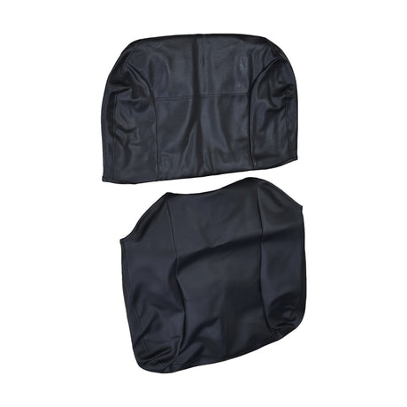 Seat Cover Set for Pride Revo, Sonic, & Go-Go Mobility Scooters, featuring a black leather-like material with snap enclosures and a rear pouch, shown on a plain background.