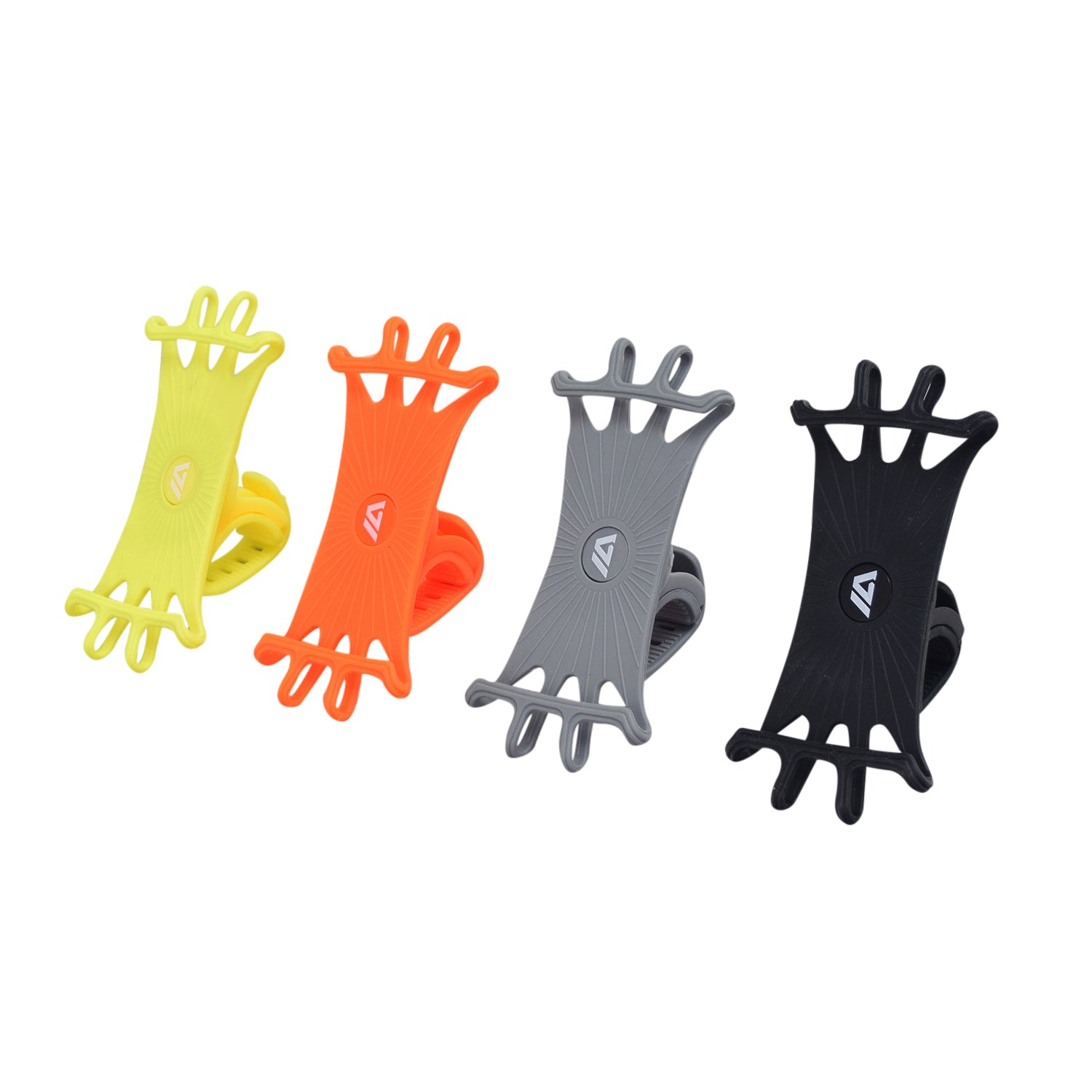 Universal Handlebar Mounted Flexible Silicone Phone Holder for Scooters & Bicycles showing its adjustable grip, securely holding a phone on a handlebar, highlighting its versatility and ease of use.