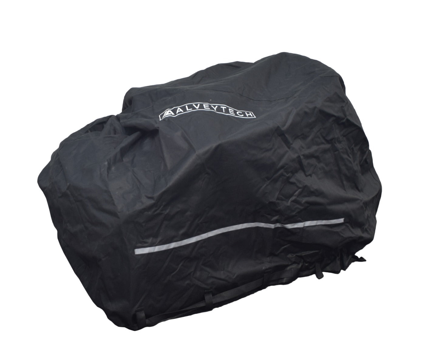 Heavy Duty Weatherproof Cover for Ride-On Toys, black with white text, made of robust 600D polyester with PVC backing, designed to protect toys from weather elements.