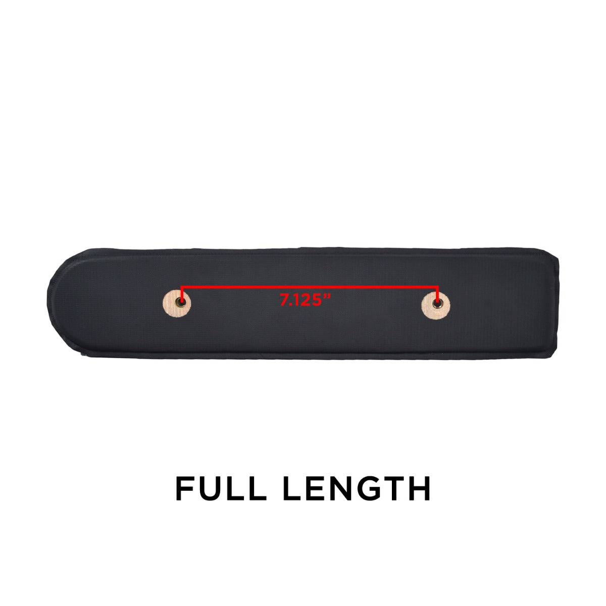 Black Vinyl Co-Molded Armrest Pad for Pride Scooters, featuring a flat design with a square end and a rounded end, visible red lines, and a black and white logo.