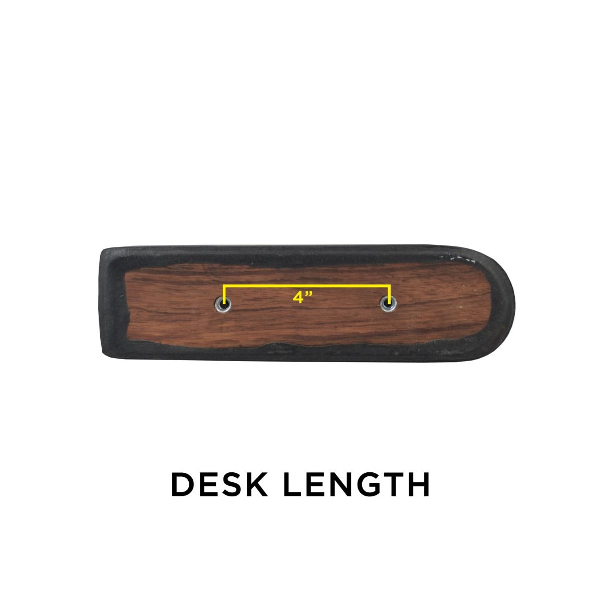 Black Vinyl Co-Molded Armrest Pad for Pride Scooters shown on a wooden desk with a yellow line, featuring a square end and a rounded end, designed for scooter armrests.