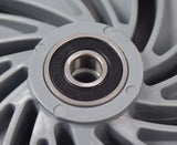 Front Wheel Assembly for the GOTRAX GKS Electric Scooter, featuring a close-up of a 10-spoke rim with a solid 6 flat-free tire and pre-installed 608RS bearings.