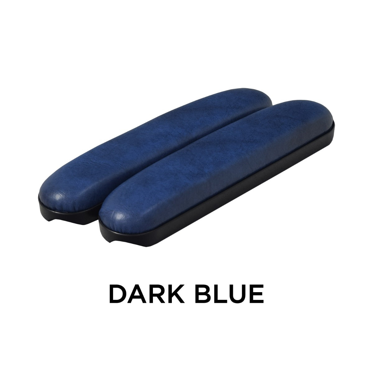 Blue 10 Desk Length Padded Vinyl Armrests for Wheelchairs (Set of 2), featuring a rectangular shape and multiple mounting hole spacings, shown as a pair.