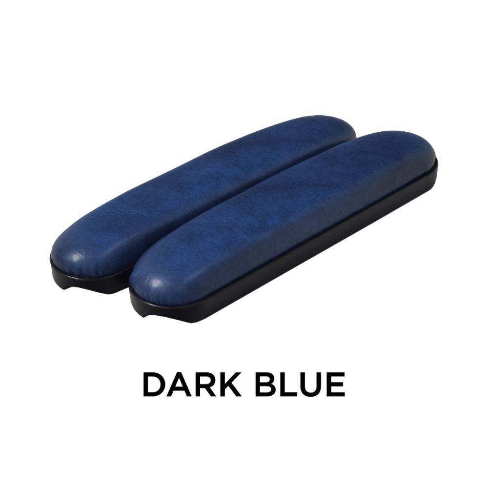 Blue 10 Desk Length Padded Vinyl Armrests for Mobility Scooters (Set of 2), featuring a rectangular design with multiple mounting holes for easy attachment.