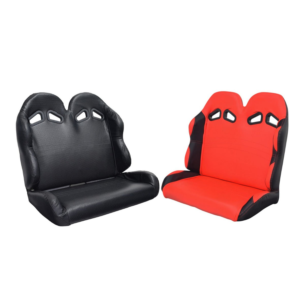 27 Double Seat for Go-Karts featuring padded upholstery with back vents for seatbelt placement and armrests, designed to fit various go-kart models, measured at 27 wide.