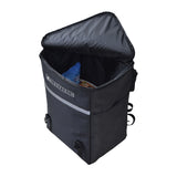 Extra Large Insulated Seat Back Bag (Backpack) for Wheelchairs, shown with a plastic bottle inside the main compartment, highlighting its ample storage and practical use for mobility aid.