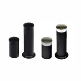 Rubber Handlebar Grip for Bikes & Scooters: A group of black cylindrical grips, available in 2-1/2 and 4-1/2 lengths, with options for all-black or black with chrome end caps.