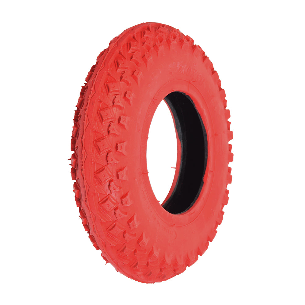 200x50 (8x2) Tire for the Razor Phase Two & RDS Dirt Scooters; close-up of the rugged red rubber tire designed for off-road kick scooters, featuring a black center.