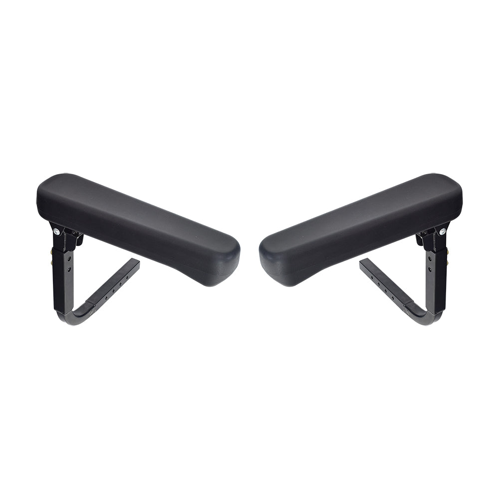 Armrest Assembly w/o Pads for the Golden Buzzaround EX (GB118/GB148) & Buzzaround XL (GB116/GB117) featuring black padded vinyl armrests, adjustable metal tubing, and replaceable 14 armpads.