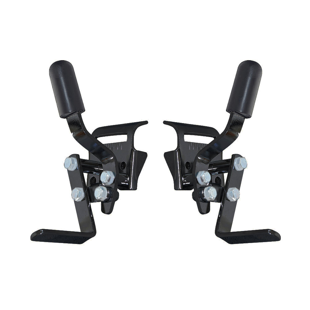 Invacare Style Wheel Lock for Wheelchairs with Detachable Armrests (Set of 2), showing black metal levers, pedals, and brackets with bolts, designed to mount low on the wheelchair frame next to the wheel.