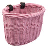 Willow Mini Strap-On Handlebar Basket for Bikes & Scooters with black plastic straps and buckles. Crafted from woven willow, this basket is perfect for carrying gear elegantly.