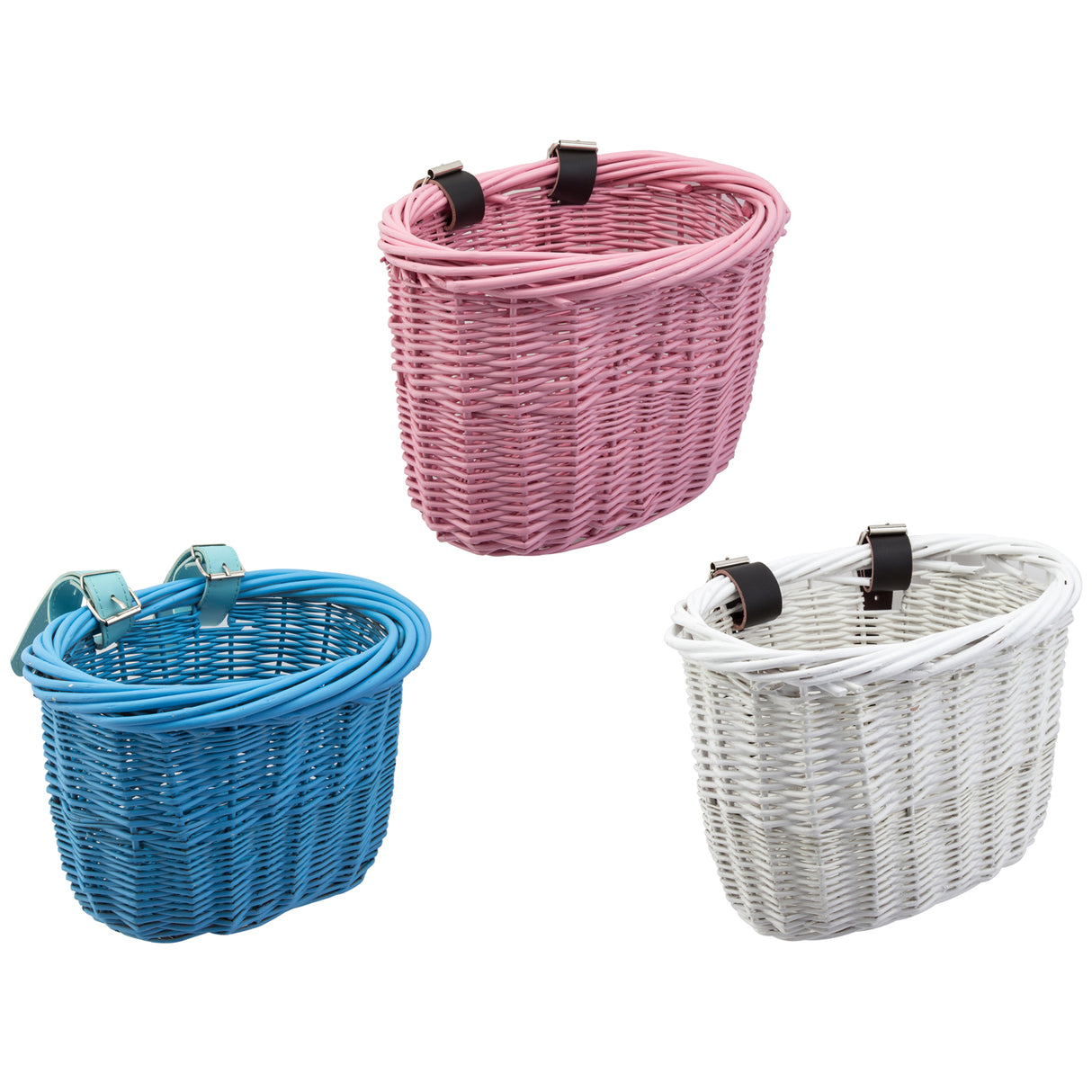 Willow Mini Strap-On Handlebar Basket for Bikes & Scooters, featuring a top-quality woven willow design with two plastic strap handlebar mounts and buckles, ideal for stylish gear carrying.