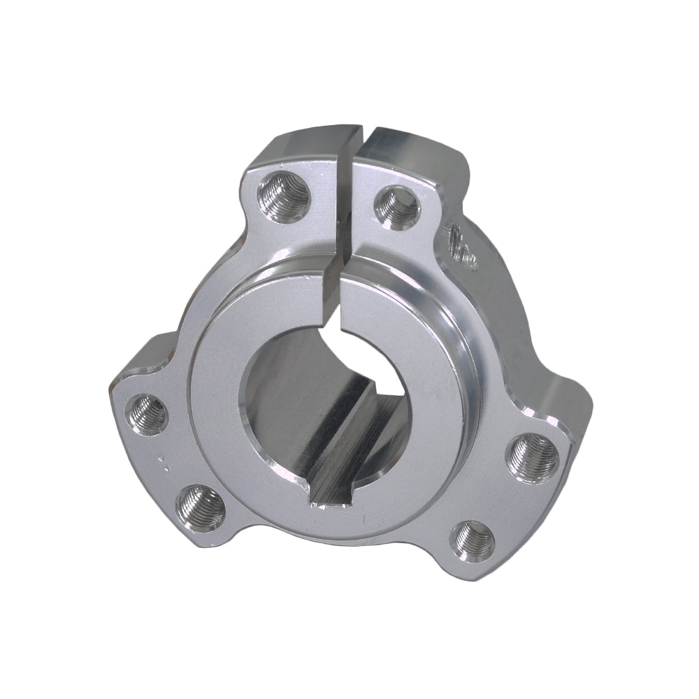 1 Bore Rear Wheel Hub for Go-Karts & Drift Trikes, showcasing a close-up of the metal hub with pre-drilled bolt holes, designed for a 1 axle, and featuring a lightened billet aluminum alloy construction.