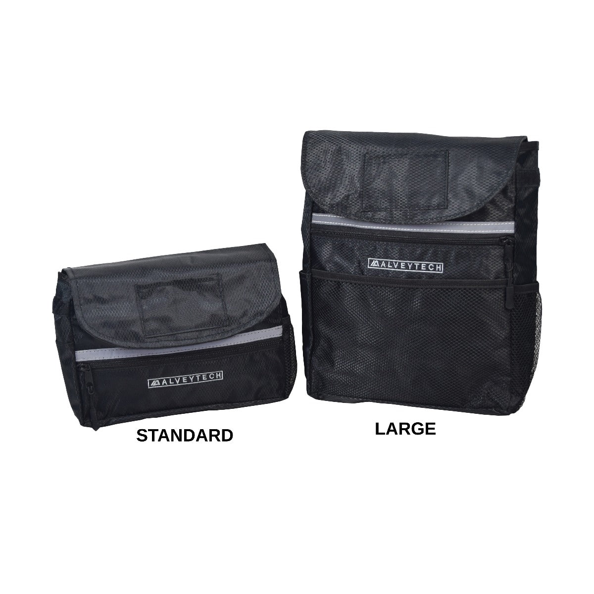 Saddle Bag for Mobility Scooters, Power Chairs, & Wheelchairs featuring durable nylon fabric, zippered front pocket, side pockets, and a Velcro-fastened top pouch.