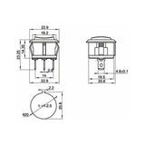 Diagram of the Round Red Illuminated On/Off Switch for the Kidzone 12V Ride-On Electric Tractor w/ Trailer, featuring a circular rocker design with a 3-pin terminal and illumination indicators.