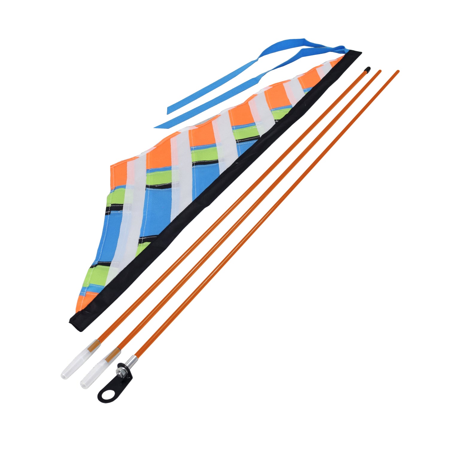 Multicolor Sail Flag for Mobility Scooters & Power Chairs: A colorful kite-like flag with a handle and mounting bracket, featuring sewn-together panels for enhanced visibility and style while riding.