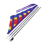 Multicolor Sail Flag for Mobility Scooters & Power Chairs featuring colorful stitched panels with black sticks, shown with a close-up of the flag's patchwork and a purple carrying bag.