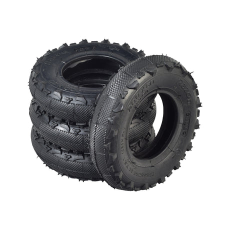 Set of four 200x50 (8x2) tires for the Razor Dune Buggy, featuring a stack of black tires with visible tread patterns for paved driveways and hard-packed dirt.