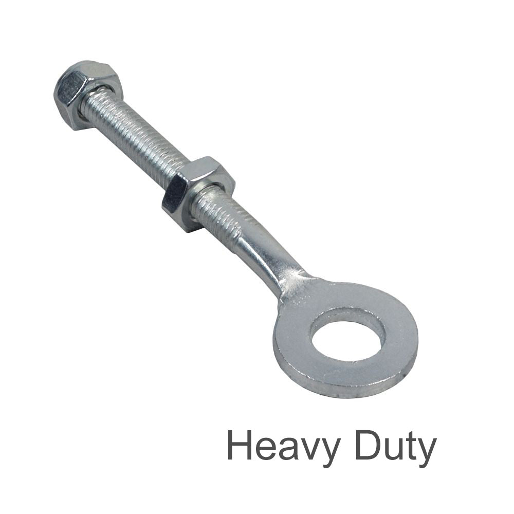 Rear Axle Adjusting Assembly for the Baja Mini Bike MB200, featuring a close-up of a silver bolt and nut crucial for adjusting rear axle tension and chain tightness.