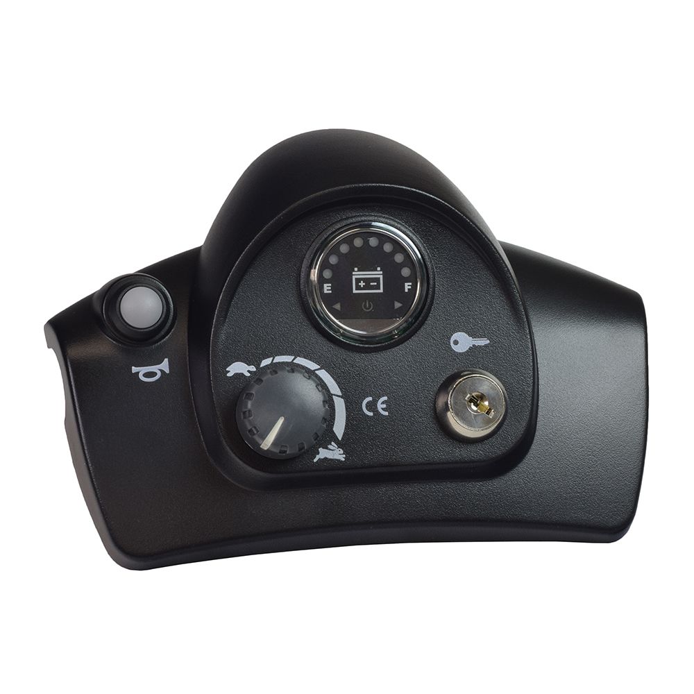 Top Console Assembly for the Go-Go Ultra X (S39/S49), featuring dials, buttons, a speed pot, knob, horn button, battery gauge, and key switch, specifically designed for the S39/S49 models.