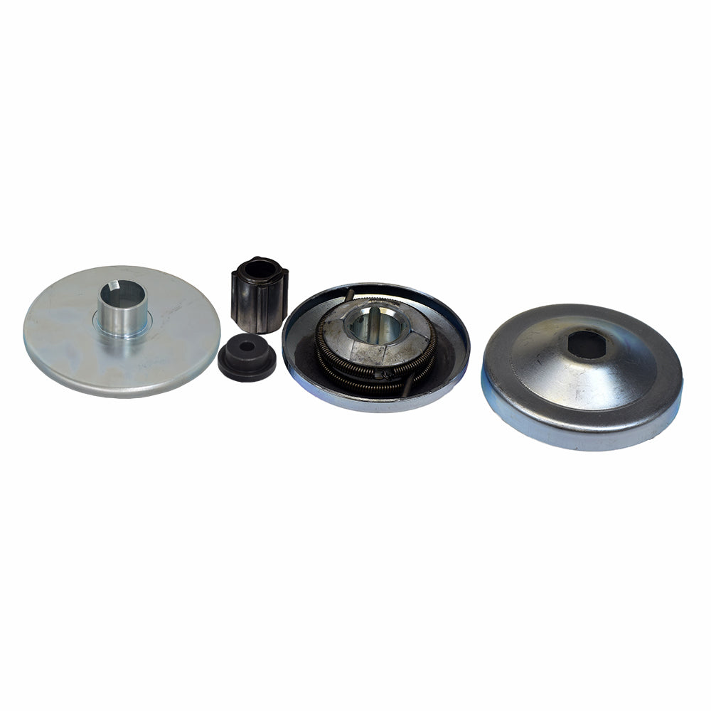 3/4 - 1 Bore 40/41/420 Chain Torque Converter Kit for Go Karts (Comet Series 30 TAV2 Replacement) featuring metal gears, sprockets, and a black plastic cover arranged closely, highlighting key components.