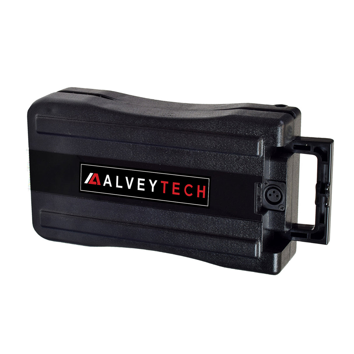 24 Volt Rack Mount Battery Pack for Currie Electric Bikes: A black plastic case with a handle and a logo, designed for 24V e-bikes, featuring round button-style contact terminals at the bottom.