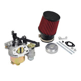 Carburetor with 24 mm Air Intake for the Coleman KT196 6.5 Hp Go-Kart, featuring a close-up of the metal components and optional high-performance red filter for enhanced engine performance.