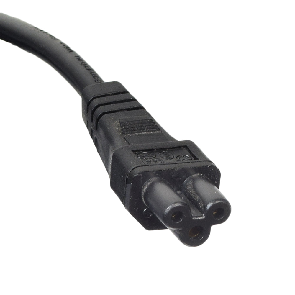 15 Foot Extra Long AC Power Cord Cable (NEMA 5-15P to IEC C5) for LG TV, showing a close-up of the connectors: the 3-prong male plug and the cloverleaf female connector.