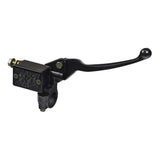 Brake Lever with Master Cylinder for the Coleman RB200 212cc Mini Bike, featuring a black metal lever with a nut and a black handle, designed for larger mini bikes and scooters.