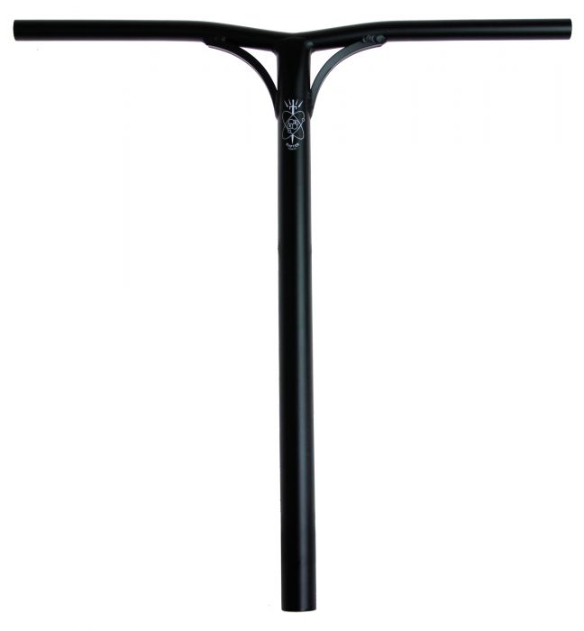 RTR Helium2 Aluminum Bar for kick scooters, showcasing a sleek black handlebar with a white design, made from lightweight yet strong 6061 T6 aluminum alloy.