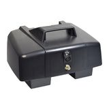 Standard Battery Box for the Golden Buzzaround LT (GB107D) mobility scooter, featuring a black rectangular design with a handle, visible power outlet, and plug socket, essential for easy disassembly and transport.