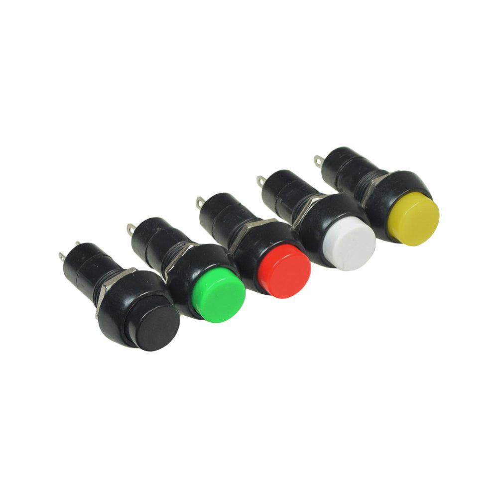 Horn Button Switch for Mobility Scooters, featuring a close-up of multiple colored buttons on a black electrical panel, highlighting its easy-to-use design for DIY repairs.