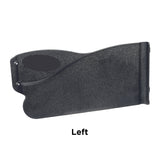 Desk Length Clothing Guard for Invacare Tracer & 9000 Series Wheelchairs - black plastic shield with a black handle, designed to mount under armrest pads protecting rider and clothes.