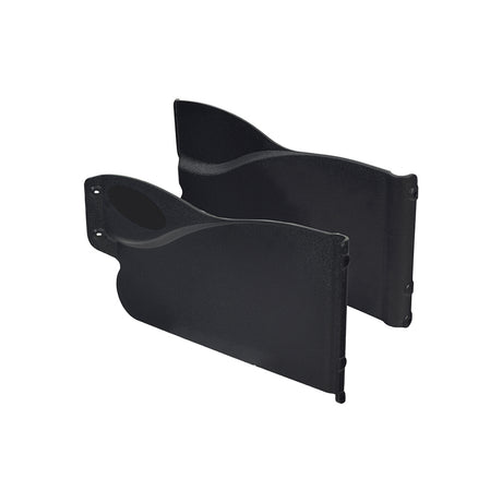 Desk Length Clothing Guard for Invacare Tracer & 9000 Series Wheelchairs, a black plastic shield with holes and curved edges, designed to protect the rider and their clothes.