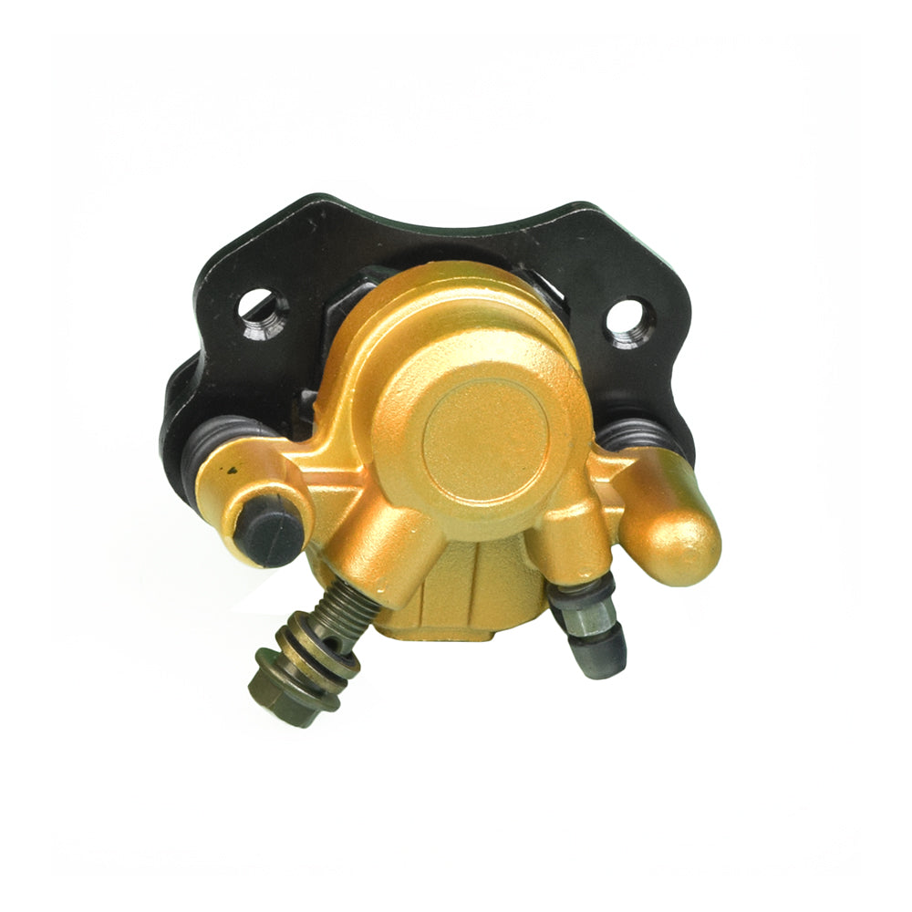 Brake Caliper for Hammerhead Off-Road® 80T & MudHead Go-Karts, featuring a gold and black metal design with visible screws and nuts, suitable for various go-karts and powersports machines.