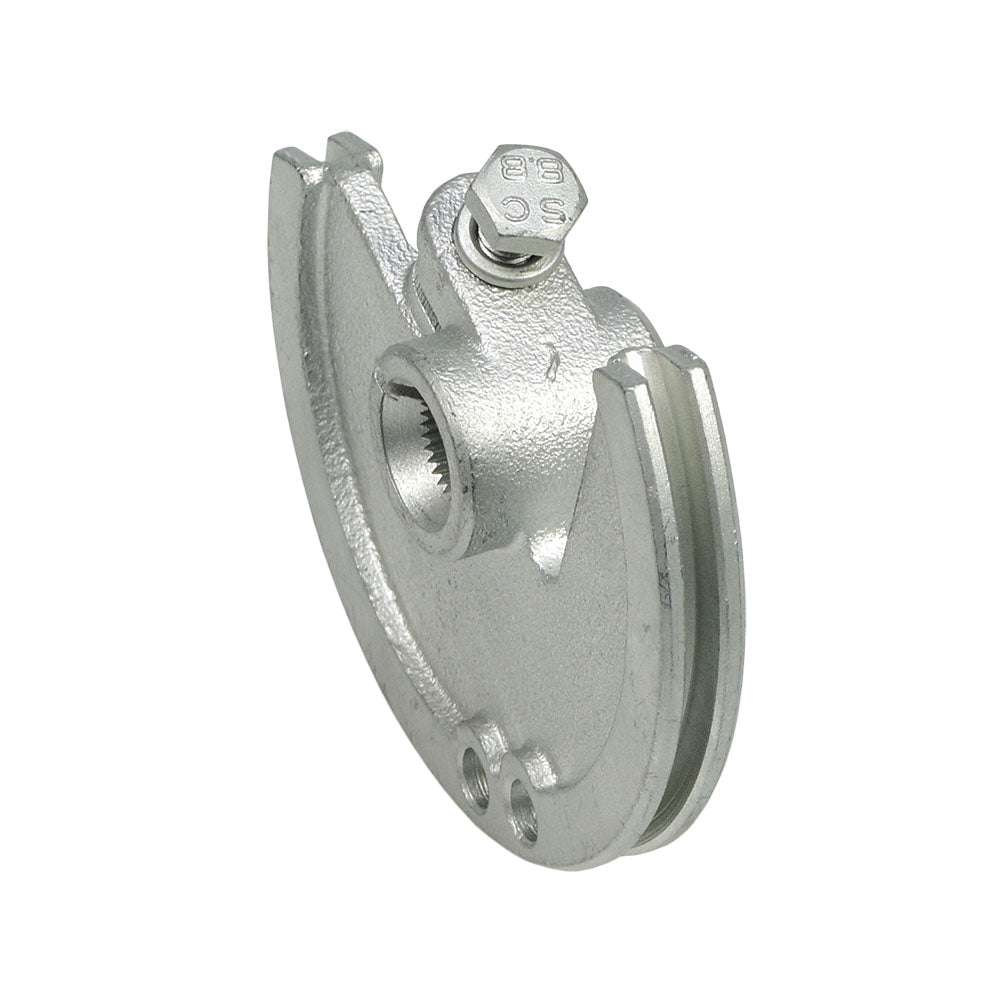 Cable Guide Shift Control Disc for 150cc Hammerhead Off-Road® Go-Karts with Reverse Gearbox Transmissions, featuring a silver metal disc with a nut and apertures for cable ends.