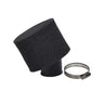 35 mm Foam Air Filter with Angled Fitting for 50cc, 70cc, 90cc, 110cc ATVs & Dirt Bikes, featuring a black cylindrical foam filter with a metal hose clamp for secure attachment.