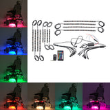 Multi-Color LED Light Kit for Jazzy Power Chairs, featuring vibrant, weather-resistant light strips attached to a wheelchair, illuminating in various patterns, controlled by a remote for a customizable glow.