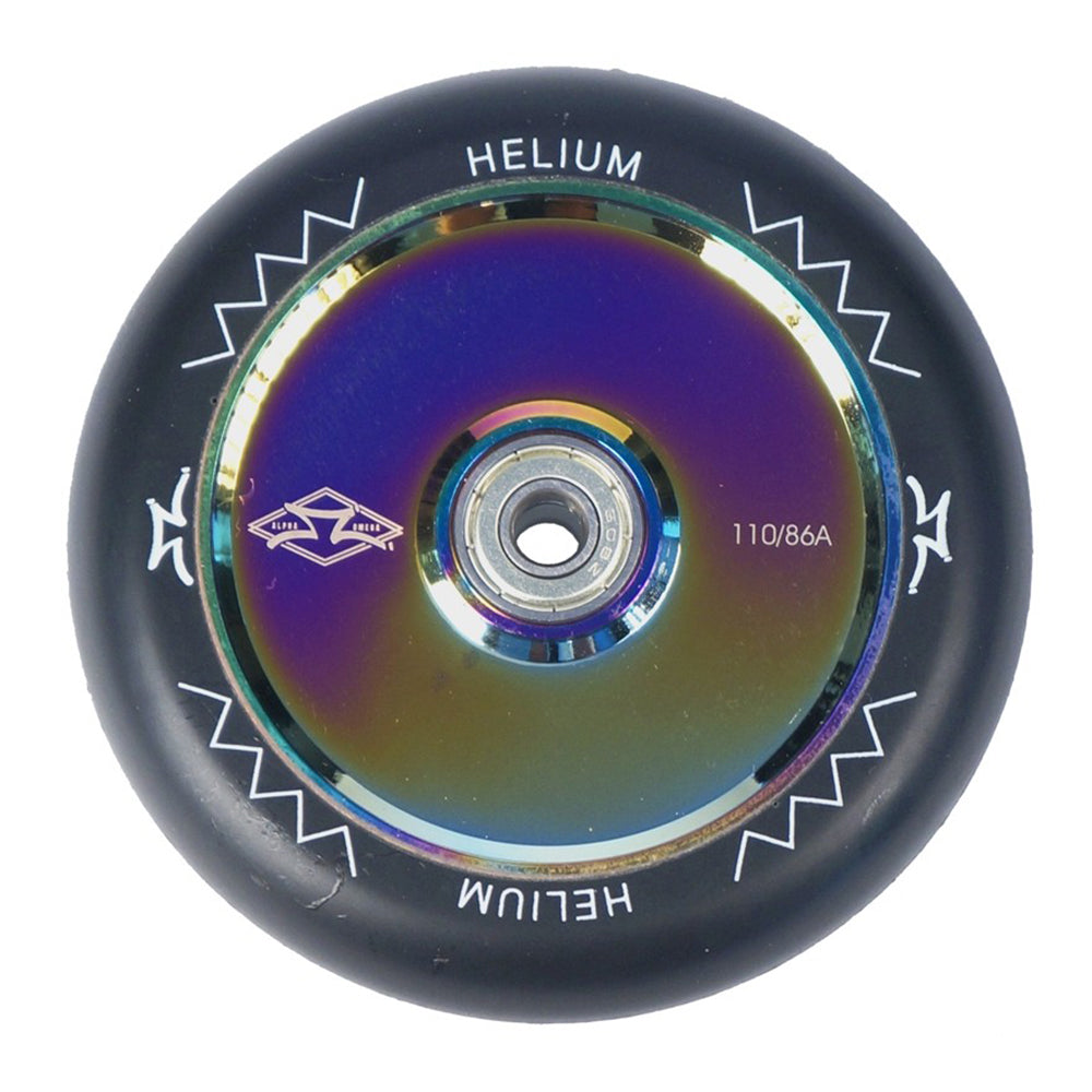 110 mm AO Helium Kick Scooter Wheel, black with a round hollow core center, featuring pre-installed Titen ABEC 9 bearings.