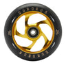 110 mm AO Quadrum Kick Scooter Wheels featuring a black and gold 5-spoke design, pre-installed Titen ABEC-7 bearings, and a central spacer.