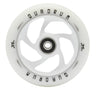 110 mm AO Quadrum Kick Scooter Wheel featuring a white 5-spoke design with black text, pre-installed Titen ABEC-7 bearings, and a spacer, ideal for customized scooter builds or replacements.