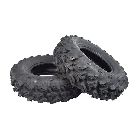 26x9-12 Front Tires for Massimo UTVs (Set of 2) featuring the aggressive chicken foot tread pattern, ideal for offroad use on various terrains, with a 6-ply rating for enhanced durability and puncture resistance.